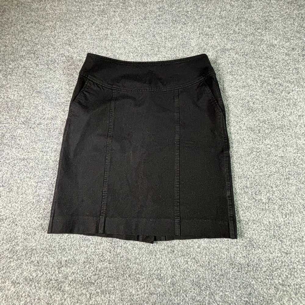 Banana Republic Women Black Denim Straight Pencil Skirt 8 Preppy Stretch Pockets